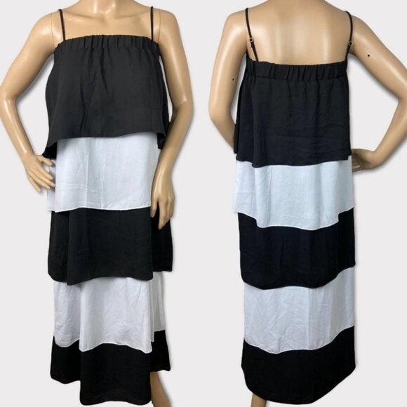 NWT Show Me Your Mumu Tiered Ruffle Maxi Dress Colorblock Black White Size Small - Picture 2 of 11